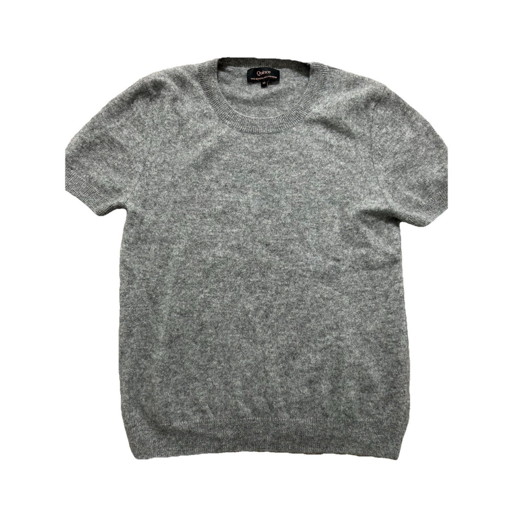 Quince Women's M Mongolian Cashmere Tee  Gray Sweater Short Sleeve